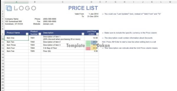 Price List (Printable)